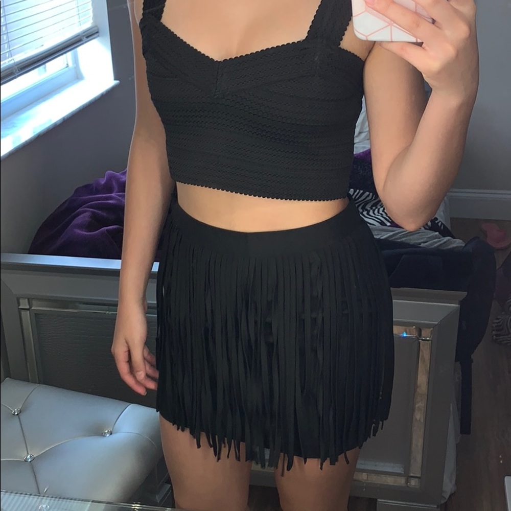 fringed black skirt